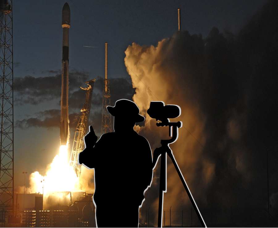 Artistic image of the back of John O'Connor at a launch he took a photo of
